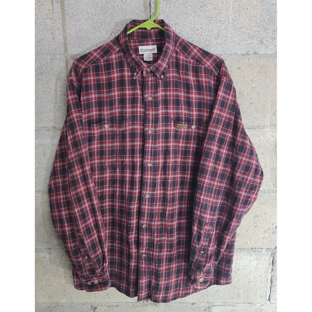 Carhartt Long Sleeve Plaid Button-Down Men's Flannel Shirt Red Black Size L